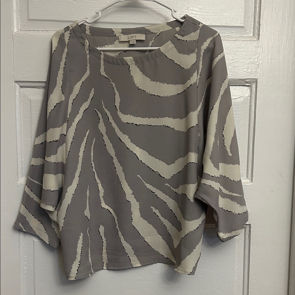 LOFT Zebra Print Blouse in Gray and Cream